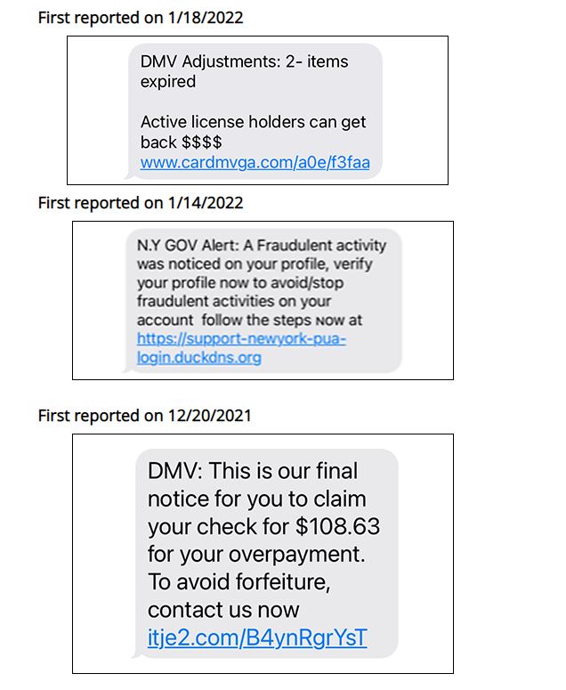 DMV Phishing Examples
